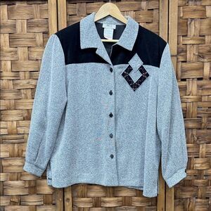 Vintage Lana Lee Chic Gray and Black Embroidered Jacket